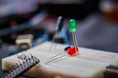 electronic board and tools repairs on black backgroundの写真素材