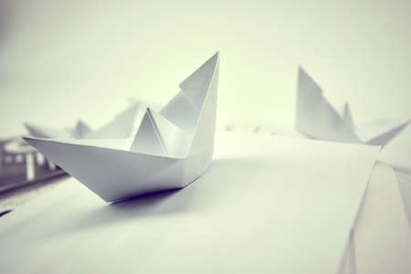 paper boats on the documentsの写真素材