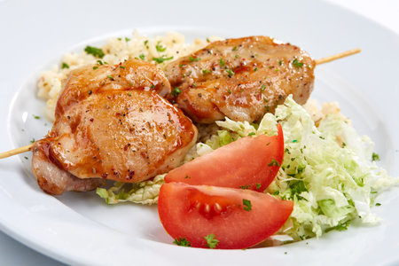 chicken with barley and saladの写真素材
