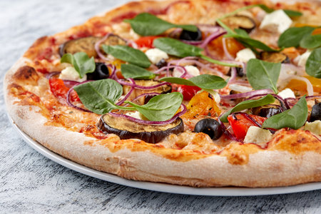 pizza on the wooden backgroundの写真素材