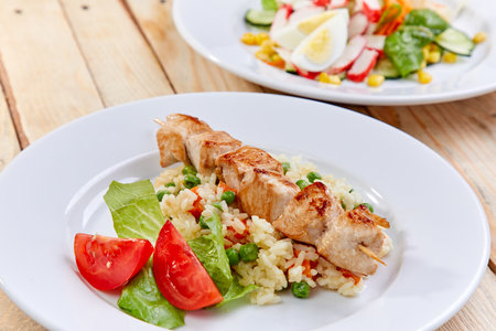 chicken kebab with fresh saladの写真素材
