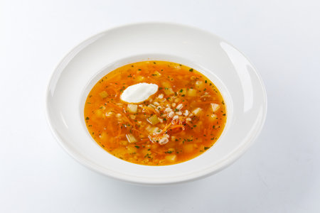 cabbage soup on the white backgroundの写真素材