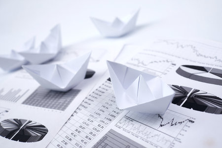 paper boats on the documentsの写真素材
