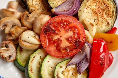 grilled vegetables on the wooden backgroundの写真素材