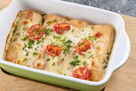tasty lasagna in the bowlの写真素材