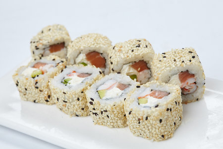 tasty sushi on the white backgroundの写真素材