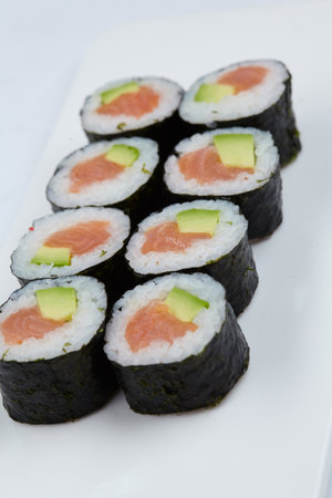 tasty sushi on the white backgroundの写真素材