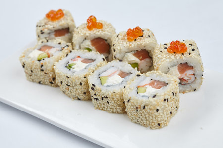 tasty sushi on the white backgroundの写真素材
