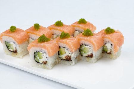 tasty sushi on the white backgroundの写真素材