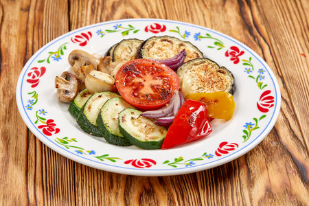 grilled vegetables on the wooden backgroundの写真素材