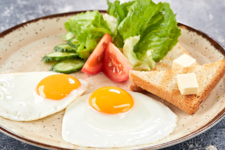 traditional breakfast with fresh vegetablesの写真素材