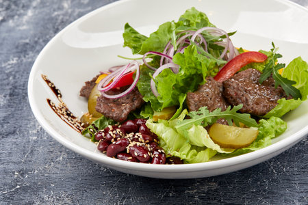 salad with beef and vegetablesの写真素材