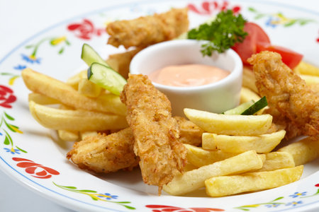Chicken nuggets with french friesの写真素材