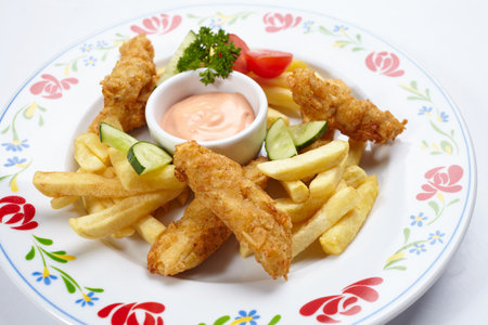 Chicken nuggets with french friesの写真素材