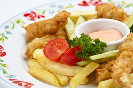 Chicken nuggets with french friesの写真素材