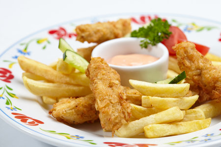 Chicken nuggets with french friesの写真素材