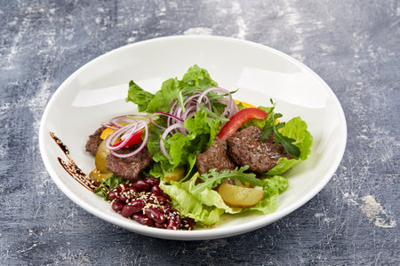 salad with beef and vegetablesの写真素材