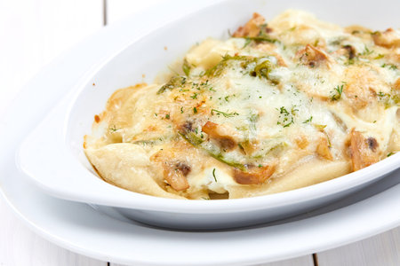 roasted vegetables with meat and cheeseの写真素材