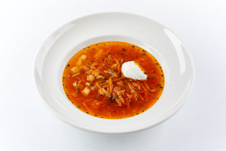 vegetable soup on the white backgroundの写真素材