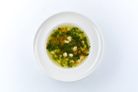 vegetable soup on the white backgroundの写真素材