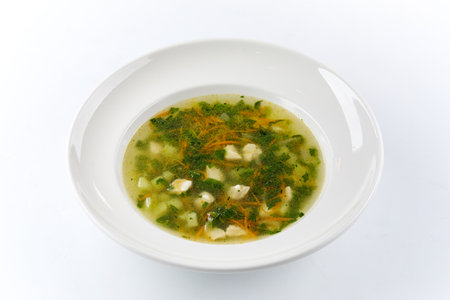 vegetable soup on the white backgroundの写真素材