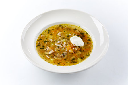vegetable soup on the white backgroundの写真素材