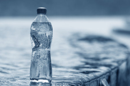 bottle of water, blue tonesの写真素材