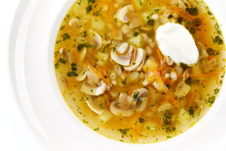 vegetable soup on the white backgroundの写真素材