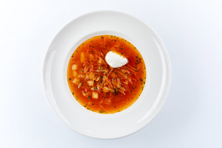 vegetable soup on the white backgroundの写真素材