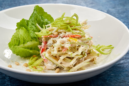 coleslaw salad on the white plateの写真素材