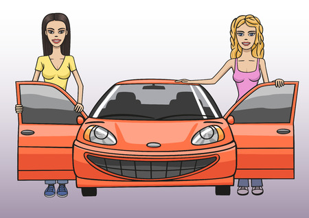 Girls and car.のイラスト素材