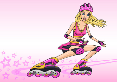 Girl on roller skates.のイラスト素材