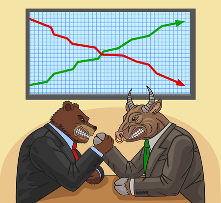 Bear and bull fighting each other for financial impact.のイラスト素材