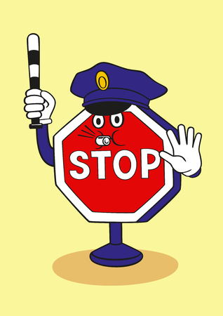Cartoon stop sign commands you to stop.のイラスト素材
