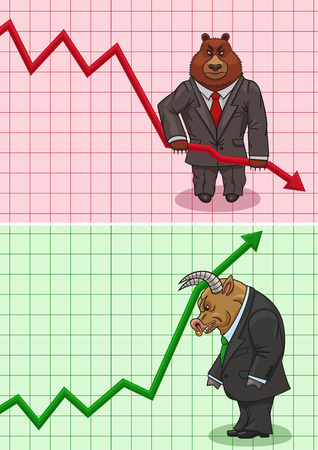 The bear lowers stock prices and the bull increases.のイラスト素材