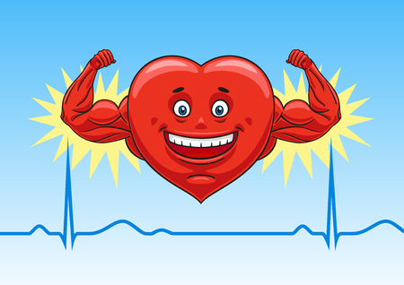 Cartoon heart shows his strength and good muscle tone. Cartoon heart shows his strength and good muscle tone.
