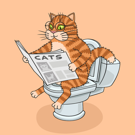 The cat sits on the toilet and reading a newspaper.のイラスト素材