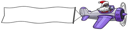 Santa Claus flies on a plane and drags the banner.のイラスト素材