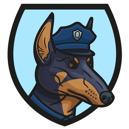 Emblem with a police Doberman Pinscher in an officer s cap.のイラスト素材
