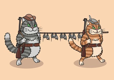 Cats come back from hunting. They killed mice.のイラスト素材