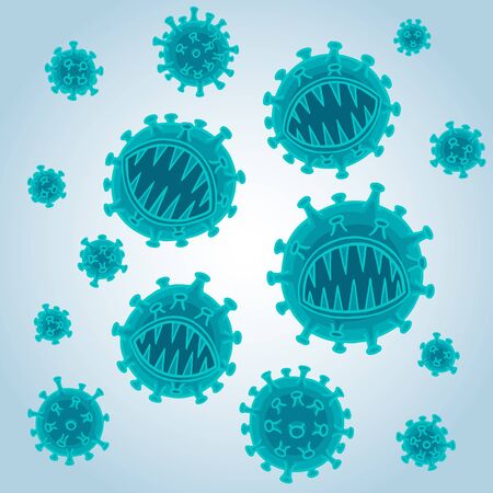 An abstraction that depicts viruses with sharp teeth symbolizing deadly danger.のイラスト素材