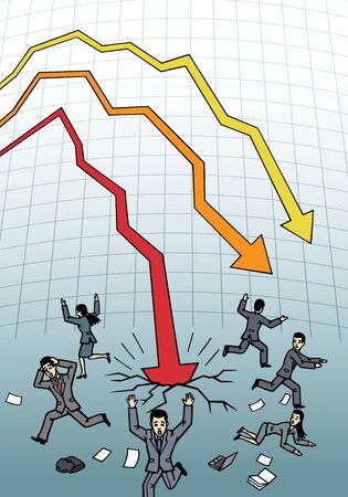 The profit chart fell down. The stock market was depressed.のイラスト素材