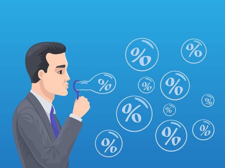 A businessman inflates financial bubbles in the stock market.のイラスト素材