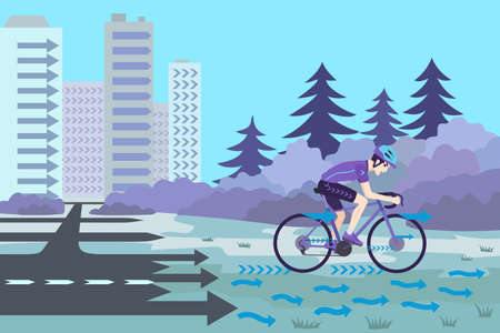 The athlete is engaged in triathlon and cyclocross outside the city.のイラスト素材