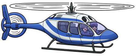Cartoon police helicopter flying in the air. He has two officers in the cockpit.のイラスト素材