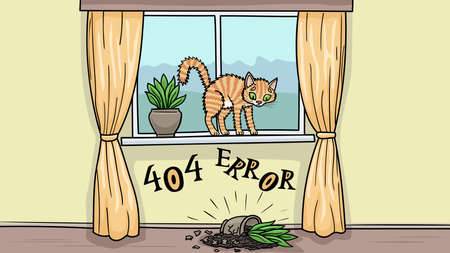 Page template for the site 404 error. The cat dropped the flower.のイラスト素材