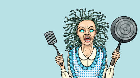 The cartoon cook is depicted as a Gorgon medusa.のイラスト素材