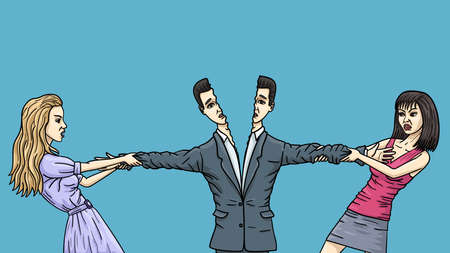 The two girls did not divide the young man among themselves.のイラスト素材