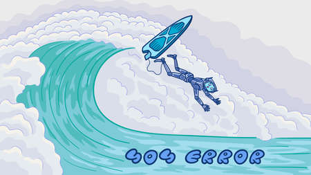 The template for the web page error 404. The robot surfer failed and fell off the wave.のイラスト素材