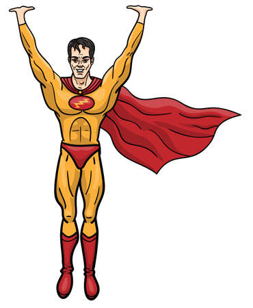 Isolated image. The superhero lifted a heavy load over his head.のイラスト素材
